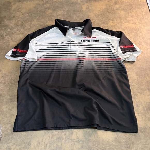 Hot Shoppe Designs Yamaha Outdoors Polo Shirt Mens XL Black White Striped USA